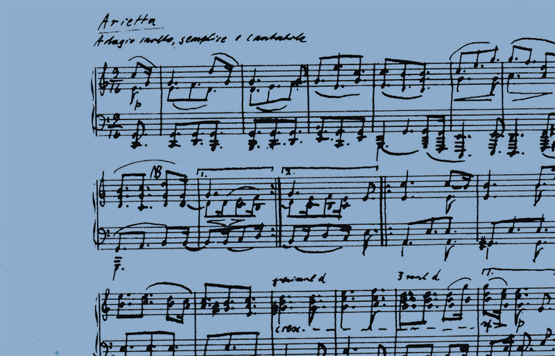 Transcription par Adorno du thème de l'ariette dans la Sonate op. 111 de Beethoven (Archives Thomas Mann, Zurich)